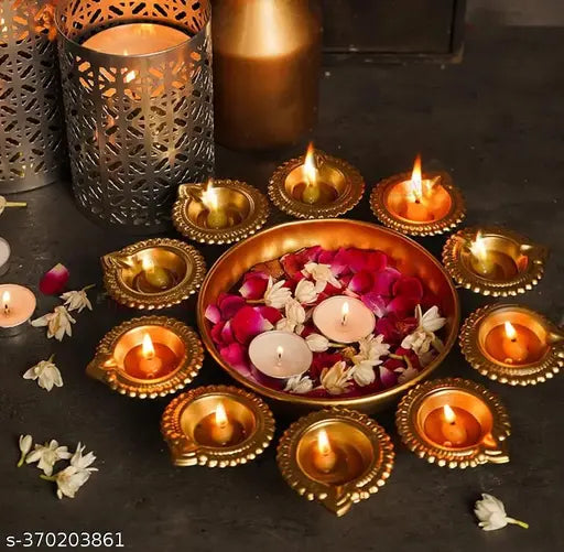 Ghufran Flower Shape Diya Decorative Urli Bowl for Home, Office and Table Decor |Floating Flowers and Tea Light Candles Home, Diwali, New Year Decoration, Pooja  Item