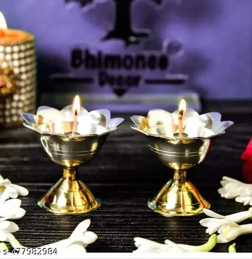 Pure Brass Devdas Deep Diya Puja Brass Oil Lamp Diwali Decoration Size- - Set of - 2 PCS (3.5 x 3.4 CM) 3 Inch