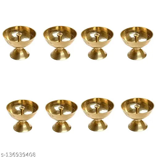 Pyali Deep Pure Brass Akhand Diya Combo (Pack of 8)