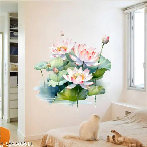 Advait Design decorative lotus flower Sticker for Home, Living Room, Bedroom, Kitchen (60 cm X 62 cm)
