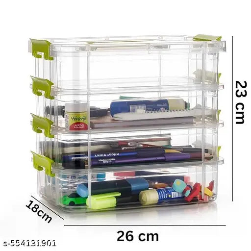 4 Layer Plastic Storage Containers with Lids, Multipurpose Clear Stack & Carry Box, Portable Craft Organizers, and Storage Bin for Organizing Arts & Crafts, Sewing, stationery box,(MultiColor)