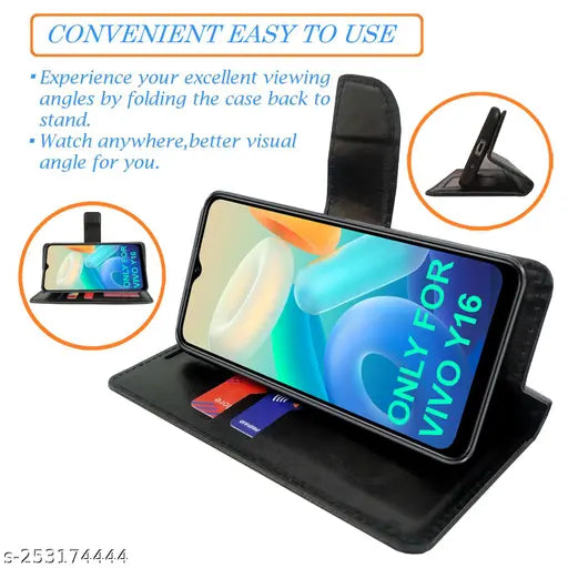 AD Enterprises Net Pink Flip Cover for Vivo Y16| Leather Finish|Shock Proof|Magnetic Clouser Compatible with Vivo Y16(Pink)