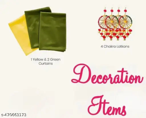P-YOG Haldi Decoration Items for marriage, Yellow Curtains Backdrop for decoration pooja items with Chakra latkan for mehendi decoration items Backdrop Cloth for decor