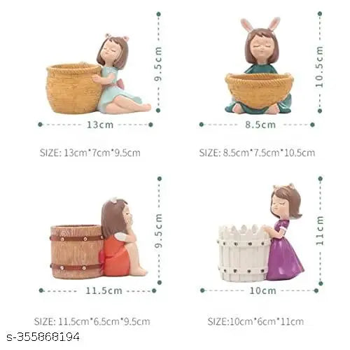 "MORATER" Cute Beautiful Combo Pack of 4 Girls Succulent Planter Pots Resin Creative Flowerpot Plant Pots Planter Container for Home Garden Office Desktop Decoration - Multi (Pack of 4)