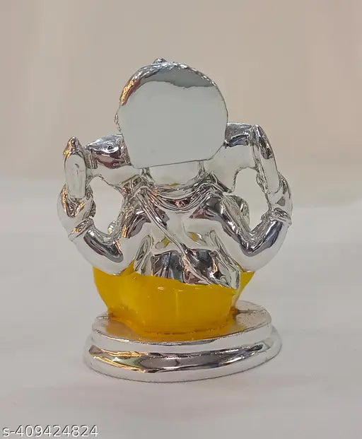 Gold Plated Finish Resin Ganesha with Red & Yellow Dhoti for Car Dashboard & Home Decor & Pooja Room, gift for friends, house warming, temple, girlfriend, boyfriend, auspicious, divine (2.5 inch height)