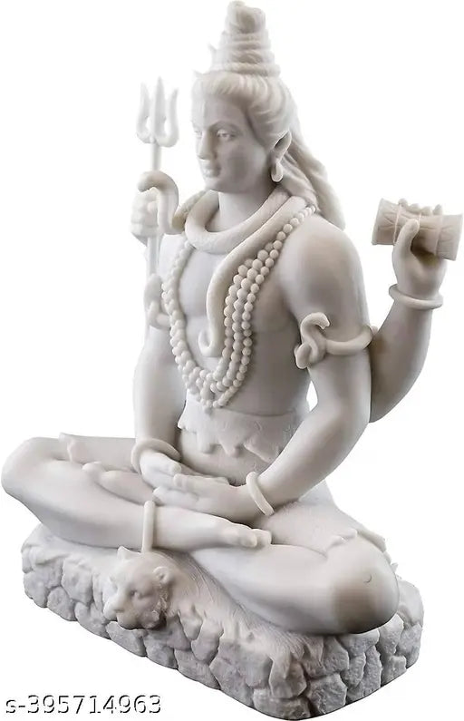 Shiva Statue in Padmasana Lotus Pose-Hindu God of Destroying Evil, Ignorance, and Death Sculpture - Collectible New Age Hinduism Figurine (White Marble) 8 INCH