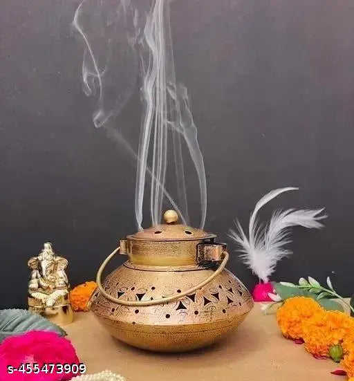 BALAJI INC. 5*5" Degchi Small Handi Degchi Tea Light Dhoop Candle Holder Kapoor Dani for Home Decor Small kitchen item Indian traditional Brass utensils Miniature brass kitchenware Ethnic Small brass pots for decoration puja room