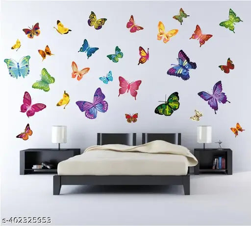 Divine Printry Colorful Butterflies Wall Sticker Size - ( 116*64 ) cm