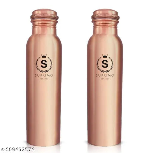 SUPRIMO Copper Water Bottle 1050 ml | Pure Copper | Natural Alkaline Health Benefits | Leak Proof Screw Cap | Eco-Friendly & Durable (Pack of 2)