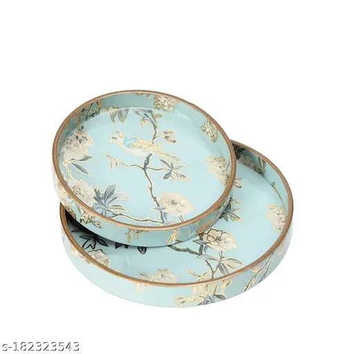 DULI Set of 2 Round Trays | Enamel Coated Trays for Home and Dining Table | Multipurpose Trays Set (7x7 and 9x9 inch)