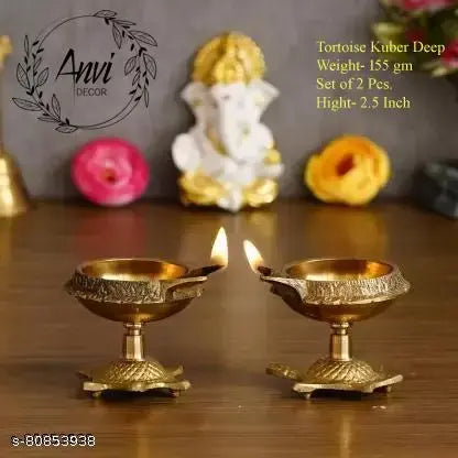 ANVI Decor Premium Brass Kuber Deep Kachua  / Oil Lamp/ Pooja DeepaK/ Size- Medium (Pack of 2)