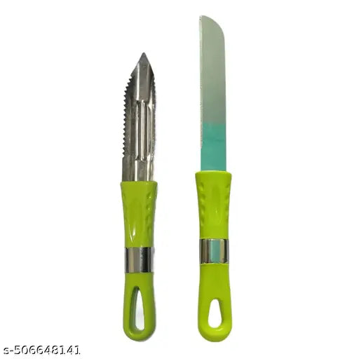Premium Stainless Steel Knife & Peeler Set – Ultra-Sharp Straight Edge Knife and Traditional Peeler for Effortless Cutting & Peeling of Fruits and Vegetables – Durable, Ergonomic Kitchen Tool Set (Multicolor, Pack of 2)
