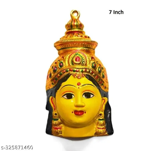 Shivoo Fashion 7inch Metal Varamahalakshmi Face Idol with Jewels (Yellow)