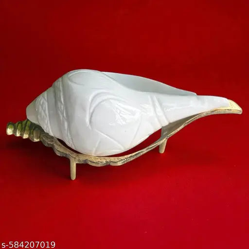 Pooja ka Small / Chota size Jal Shankh | Paniwala White Water Conch with Brass Stand | Mandir Abhishek ke Liye Perfect