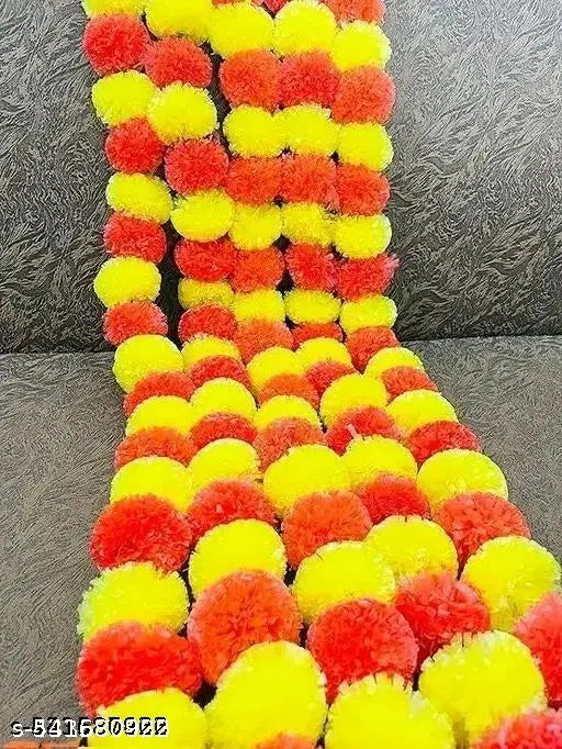 Artificial Marigold Fluffy Flowers for Door, Well Hanging, Wedding, Diwali, Pooja Ghar Decoration( 5 Ft. , Pack of 10