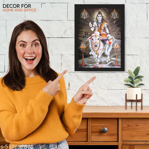 ASDesigns Lord Shiva Pooja (13X10 inch) Photo Frame for Home and Office Decor | Mahadev Hindu God Frame for Pooja Room, Bedroom, Living Room | Shivji Paintings Pooja Ghar