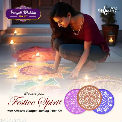 Kitoarts Rangoli Stencils, Round 8 Inches,  Kolam Stencils, Rangoli Tools, Stencils for Craft and Art, Rangoli Kit, Rangoli Making Tools Kit, Rangoli Maker, Rangoli Stencils for Door Entrance, Muggu Stencils For Floor
