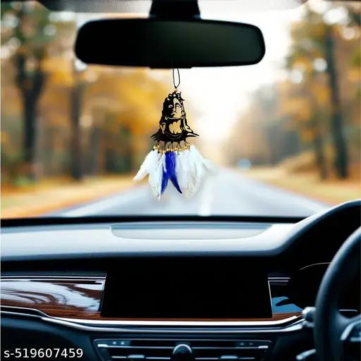 Jiyu Creation Car Hanging Ornament | Dream Catcher for Positive Energy | Rearview Mirror Charm | Home and Temple Decor | Durable Acrylic with Original Feathers