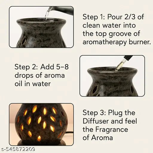Pookiemoon, lamp Shape Aroma Diffuser for Home Fragrance| Handcrafted Ceramic Aroma Oil Warmer Electric Aroma Diffuser Oil Burner for Room Fragrance| Aroma Oil Diffuser for Home with Aroma Oils| Aroma Burner for Aromatherapy| Home Decor| Black Color Set o