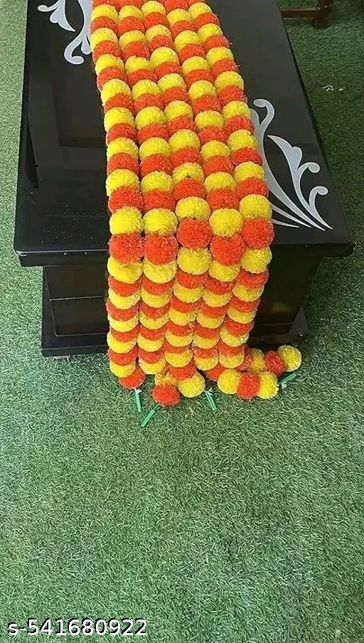 Artificial Marigold Fluffy Flowers for Door, Well Hanging, Wedding, Diwali, Pooja Ghar Decoration( 5 Ft. , Pack of 10