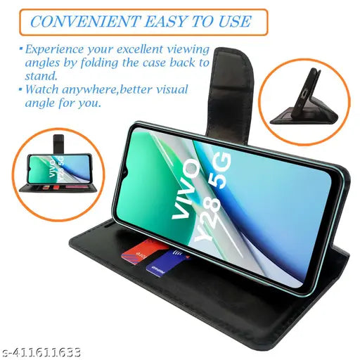 Orange Pattern Flip Cover for Vivo Y28 5G | Leather Finish|Shock Proof|Magnetic Clouser Compatible with Vivo Y28 5G (Orange)