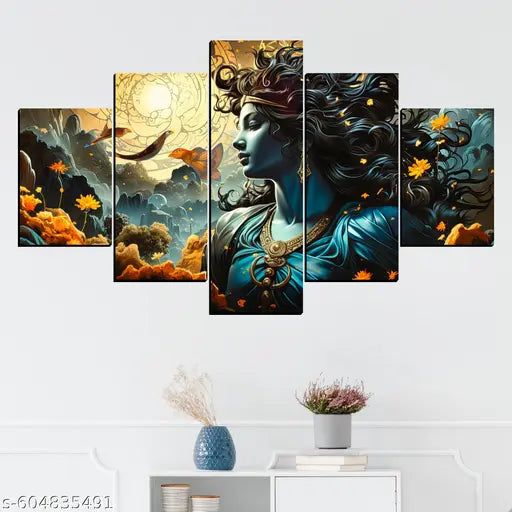Karnil Set of 5 Modern Art Wooden High Quality Wall Painting, Wall Photo Frame for Home Decor Gift Items - 18' x 30' In (Multicolor)