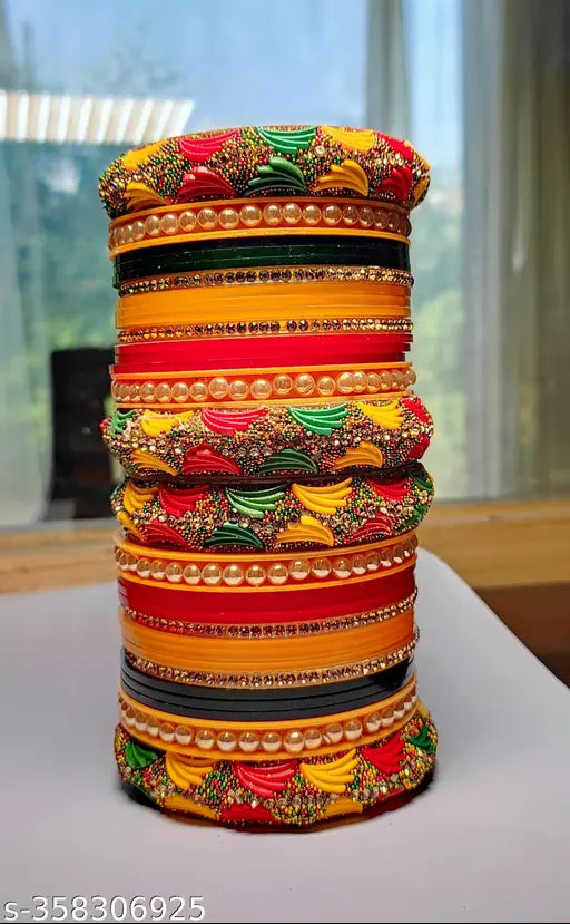 "Fancy Multicoloured Chooda with Stylish Bangles - Trendy Accessories for Every Occasion"