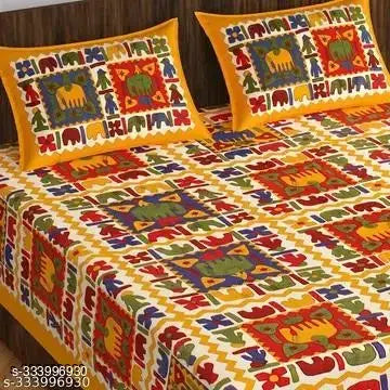 Jaipuri Cotton King Size Double Bed Sheet 2 Pillow Covers