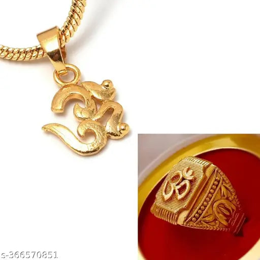 Fancy gold om pendent chain with gold plated om ring for man and boys