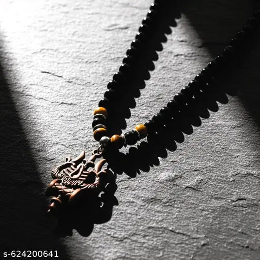 | (Stylish Spiritual Load of Shiva  Locket for Men & Women | Trishul Damru Pendant with Premium Black Beads | Ideal Gift for Shiv Bhakt |