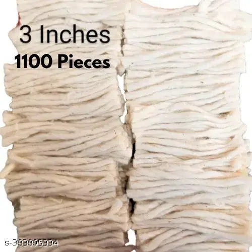 Mahadeva Long Cotton Wicks for Puja - Regular White 1100 Pcs
