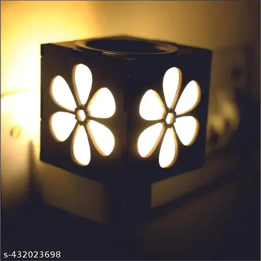ZUPER Premium Wooden Brown Electric Home Fragrance Lamp With Night Lamp, Kapoor Dani for Home, Incense burner Office, Living Room | Camphor Burner with Night Lamp, Rectangular (Pack Of 1)