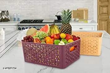 Plastic storage baskets with lid for organizing || Home storage basket set with lid || Kitchen, office, and bedroom storage baskets || Storage basket set with lid (3 pcs) ||