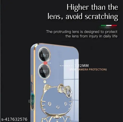 Star Creature C,at Back Cases and Covers Compatible for 'Vivo' Y28 5G Kitty C,at Back Cover Case with Stand and Mirror | Anti-Slip | Folding Stand (Blue)