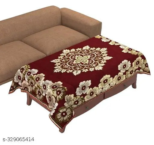 Luxurious Attractive Floral Self Design Cotton 4 Seater Center Table Cover