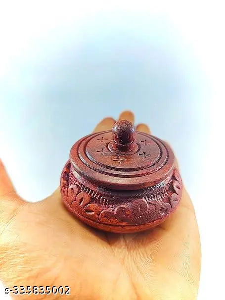 National Wood Enterprises Handmade Wooden Sindur Box Kumkum Box Shringar Box Sindoor Dabbi with Baric Carving Pack of 2 (Brown, Size 2.5 Inch)