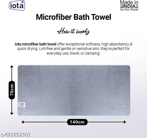 iota Microfiber Bath Towel for Men & Women | Super Soft Coral Fleece Bath Towel | Quick Dry, Super Absorbent, Large Size 70x140 cm | 350 GSM | Pack of 1