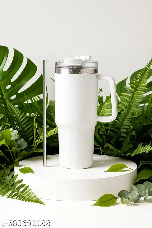 White 1200 ml stainless steel tumbler, hot and cold water bottle, large travel mug with lid, leakproof thermos, insulated flask for office, gym, and home use, lightweight and durable drinkware, stylish plain white tumbler for tea coffee juice,best for cof