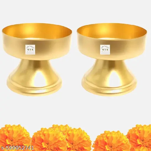Tealight Holder - (Set of 2) 4 x 5 cm Golden Tealight Holder for Home Decoration.