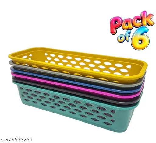 Plastic (pack of 6) Multipurpose Desk Organizer Tray Office Drawer Dividers Storage Bins for Kitchen, Bathroom, Office, Makeup, Bedroom Dresser, Craft Basket Rack Multicolour (23×8×5 cm)