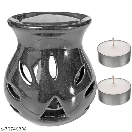 Luxantra Ceramic Aroma Oil Diffuser Burner for Home fragrance with Lemongrass and Lavender Aroma Oil of 10ml Each & 2 Tlight Candle Free for Home Office Hotel Spa