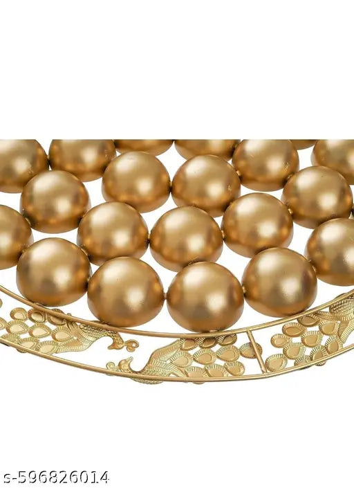 C A GIFT CREATION Golden Metal 56 Bhog Thali with Peacock & Floral Border | Large Pooja Prasad Plate with 56 Compartments for Mandir, Janmashtami, Annakut & Religious