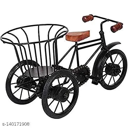 CraftKemp Wrought Iron Rickshaw Showpiece with Flower Stand