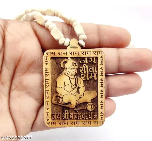 Trending stylish new hindu religious wooden Hanuman bajarangBali Bala ji locket with tulshi mala kanthi mala chain pandent Necklace for boys/men and girls/women