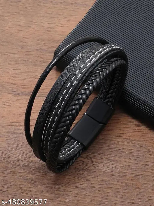Jewels Galaxy Latest Style Leather Multi Layered Bracelet For Boys And Men (1 Pack 1 Bracelet)