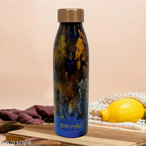 Pavaki REBELLION  Printed Copper Water Bottle, Hot and Cold Drinking Bottle- 700 ml ( Blue And Yellow Mix )