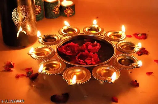 Handicraft studio Metal Urli for Decoration in gold Colour 10 Diya pack of 1 Diwali Decor / home decor