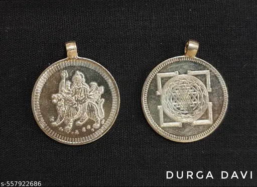 PE - Durga devi copper pendant with silver coating locket and free thread for hanging the locket