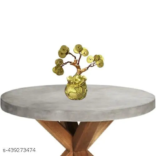 Gold Coin Vastu Tree for Good Luck, Prosperity, Wealth and Growth | Natural Coin Tree for Positivity | Prepared from fine Quality of Polyresin and Coins as Vastu Remedy for Home/Office | Antique Decorative Showpiece - 15 cm