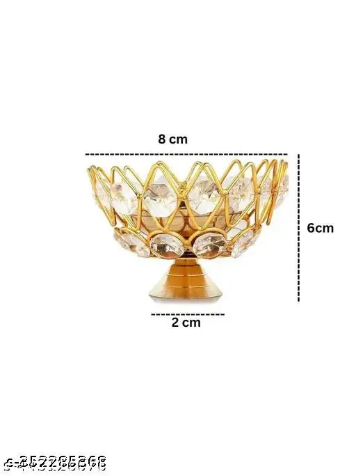 Brass Gallery Brass Small Bowl Crystal Diya Round Shape Kamal Deep Akhand Jyoti Oil Lamp for Home Temple Puja Decor Gifts (Size 5cm Heigth, Small)(Pack of 2)